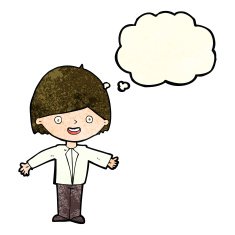 cartoon happy man with thought bubble N159