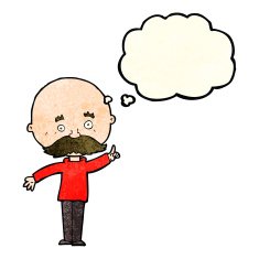 cartoon bald man with idea thought bubble N8