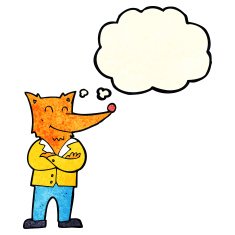 cartoon fox in shirt with thought bubble N2