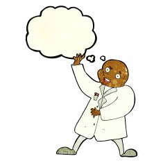 cartoon mad scientist with thought bubble N4