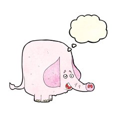 cartoon pink elephant with thought bubble