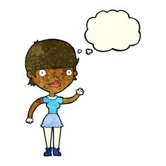 cartoon woman with idea thought bubble N90