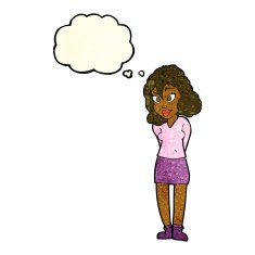 cartoon confused woman with thought bubble N31