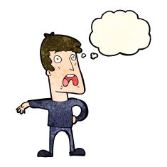 cartoon complaining man with thought bubble N4
