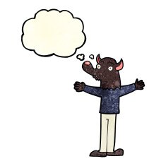 cartoon friendly werewolf with thought bubble N3