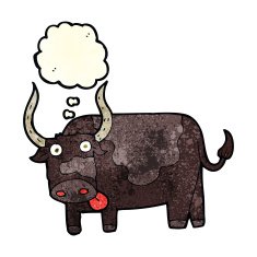 cartoon bull with thought bubble N8