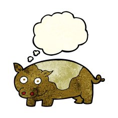 cartoon pig with thought bubble N7