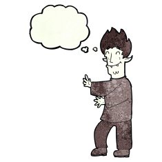 cartoon excited vampire with thought bubble N4