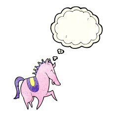 cartoon prancing horse with thought bubble N3