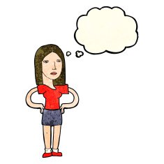 cartoon woman with hands on hips thought bubble N80