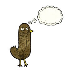 funny cartoon bird with thought bubble N44