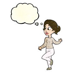 cartoon friendly woman waving with thought bubble N18