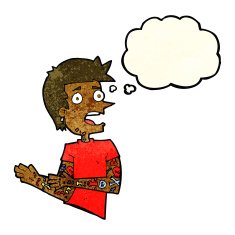cartoon man with tattoos thought bubble N4