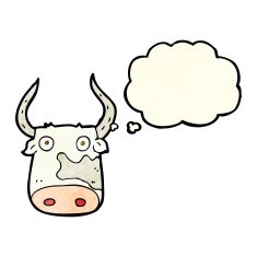 cartoon cow with thought bubble N16