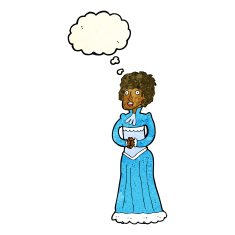 cartoon shocked victorian woman with thought bubble N4