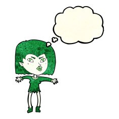 cartoon vampire girl with thought bubble N84