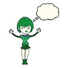 cartoon vampire girl with thought bubble N85
