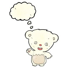 cartoon polar bear cub waving with thought bubble N3