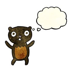 cartoon black bear cub with thought bubble N22