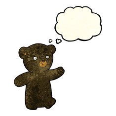 cartoon black bear cub with thought bubble N26