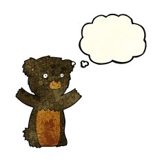 cartoon black bear cub with thought bubble N27