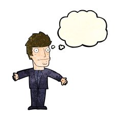 cartoon confused man with thought bubble N15