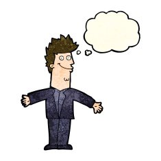 cartoon happy man with open arms thought bubble N4