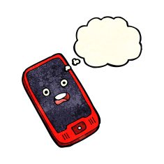 cartoon mobile phone with thought bubble N2
