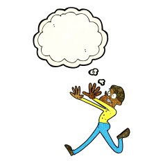 cartoon man running away with thought bubble N4