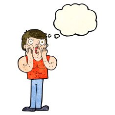 cartoon shocked gym man with thought bubble N8