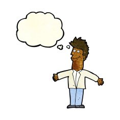 cartoon happy man with thought bubble N162