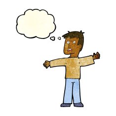 cartoon surprised man with thought bubble N42