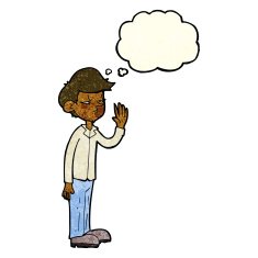 cartoon arrogant boy with thought bubble N4