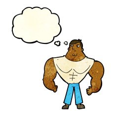 cartoon body builder with thought bubble N4