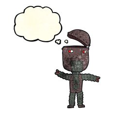 cartoon robot with thought bubble N54