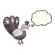 cartoon peacock with thought bubble N4
