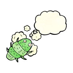 cartoon bug with thought bubble N14