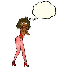 cartoon surprised woman with thought bubble N90