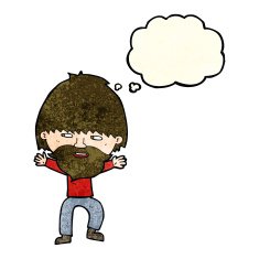 cartoon happy man with beard thought bubble N16