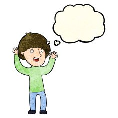 cartoon happy boy laughing with thought bubble N11