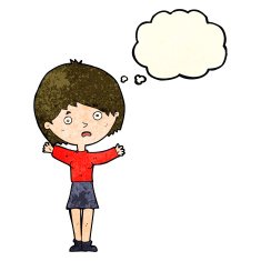 cartoon worried woman with thought bubble N28