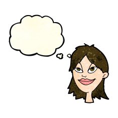 Cartoon happy woman with thought bubble N96 free image download