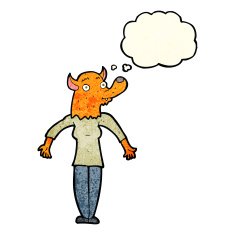 cartoon fox woman with thought bubble N2