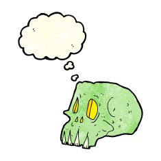 cartoon spooky skull with thought bubble N53