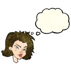 cartoon female face with thought bubble N54