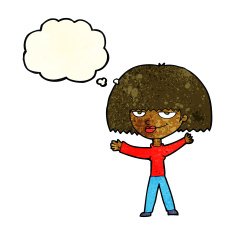 cartoon smug woman with thought bubble N8