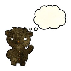 cartoon waving black bear with thought bubble N19