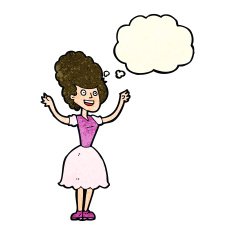 cartoon happy 1950's woman with thought bubble N4