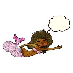 cartoon mermaid with thought bubble N23