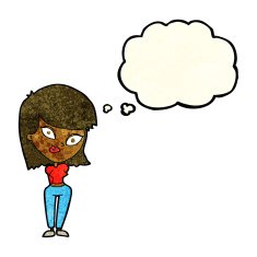 cartoon confused woman with thought bubble N32